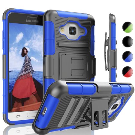 Stand Shock - Samsung Galaxy J3 / J3V / Sky / Amp Prime / Express Prime / Sol / J3(2015) / J3(2016) Cases, Galaxy J3 Holster Belt, Njjex Shock Absorbing Holster Locking Belt Clip Kickstand Defender Case Cover