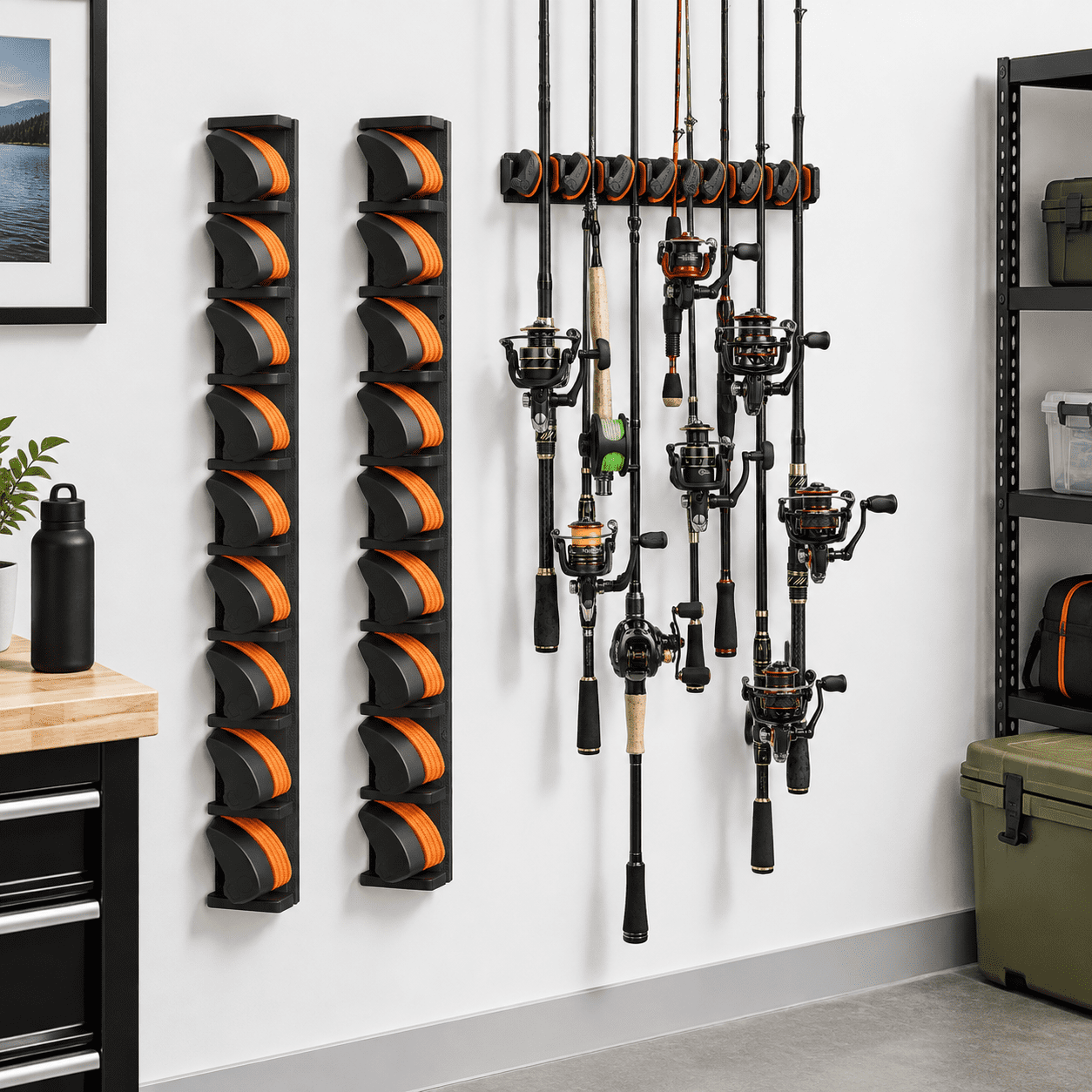 Orange 2-pack Wall-Mount Fishing Rod Rack for 9+ Rod/Combo Storage
