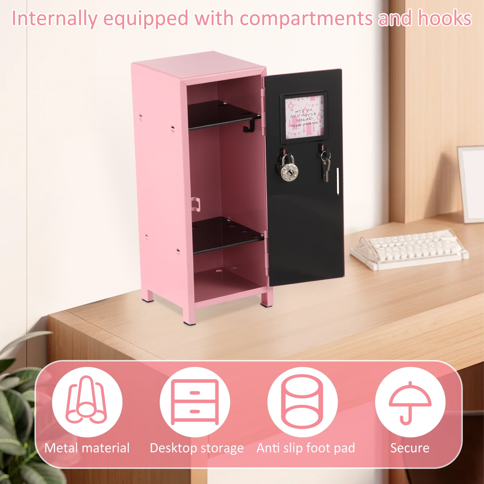 Mini Locker with Lock and Key Rustproof Metal Small Locker Portable Mini Locker Cabinet Practical Mini Storage Locker with Compartments for Desktop Girls Boys