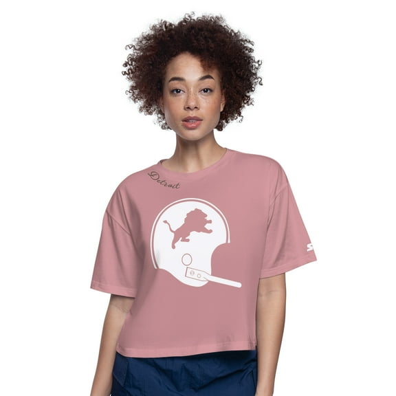 Women's-Starter  Pink Detroit Lions Play the Ball Boxy Cropped T-Shirt