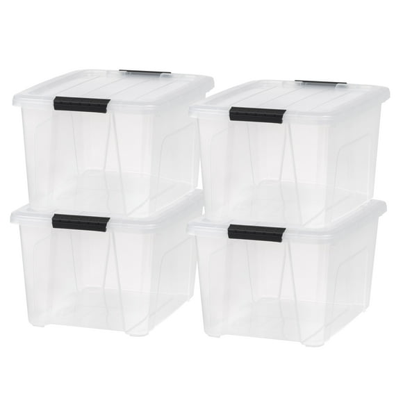 IRIS 30L Plastic Storage Bins with Lids, Stackable Storage Containers, Totes 4‑Pack