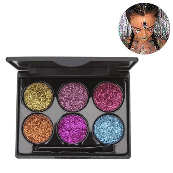 Clearance:Face Paint Colours Glitter 6 Colors Makeup Palette Shimmer Eyeshadow Palette Mineral Pressed Glitter Cosmetics Sparkle Face Body Hair Nails Beauty Sparkling Decoration
