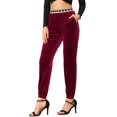 thumbnail image 4 of INSPIRE CHIC Women's High Elastic Waist Contrast Hearts Velvet Long Jogger Pants Burgundy M, 4 of 5