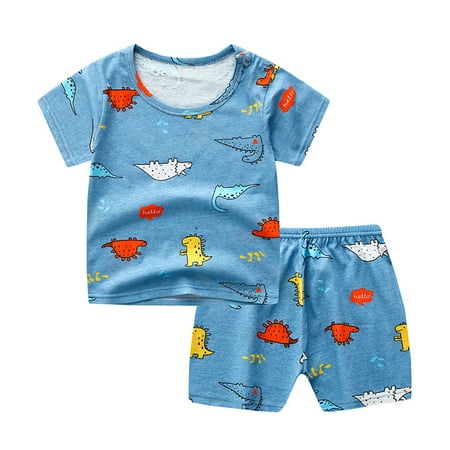 

Yubatuo Toddler Baby Boys Girls Short Sleeve Cartoon T-Shirt+Shorts Outfits Set 0-5Y Blue 80