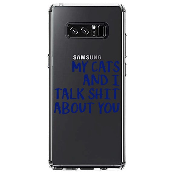 DistinctInk Clear Shockproof Hybrid Case for Samsung Galaxy Note 8 - TPU Bumper Acrylic Back Tempered Glass Screen Protector - My Cats And I Talk S**t About You