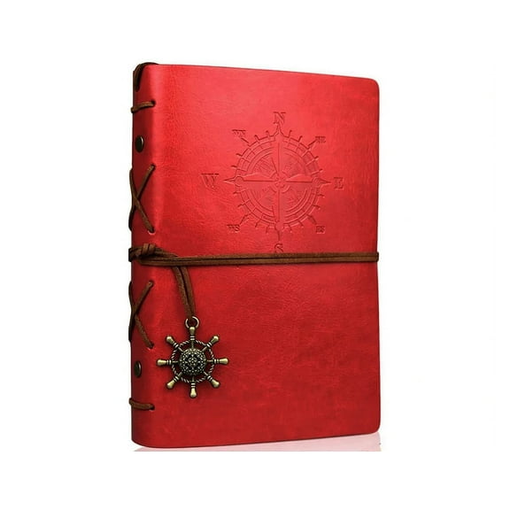 Travel Journal Writing Notebook for on The Go Taking Notes, Vintage PU Leather Note Book, A6, Unlined Page, 6 Ring Binder - Red