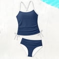 thumbnail image 6 of ZXLBBD Girls Swimsuit Summer Ruffle Spaghetti Straps Stretch Fit Cropped Tankini Top with High Waist Bottoms for Youth Casual Outdoor Beach,Navy,13 Y-14 Y, 6 of 6