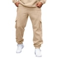 thumbnail image 2 of Dwelliawo Mens Cargo Sweatpants Plus Size Baggy Jogger Sweatpants Drawstring Open Bottom Fleece Athletic Pants with Pockets Beige 2xL, 2 of 5