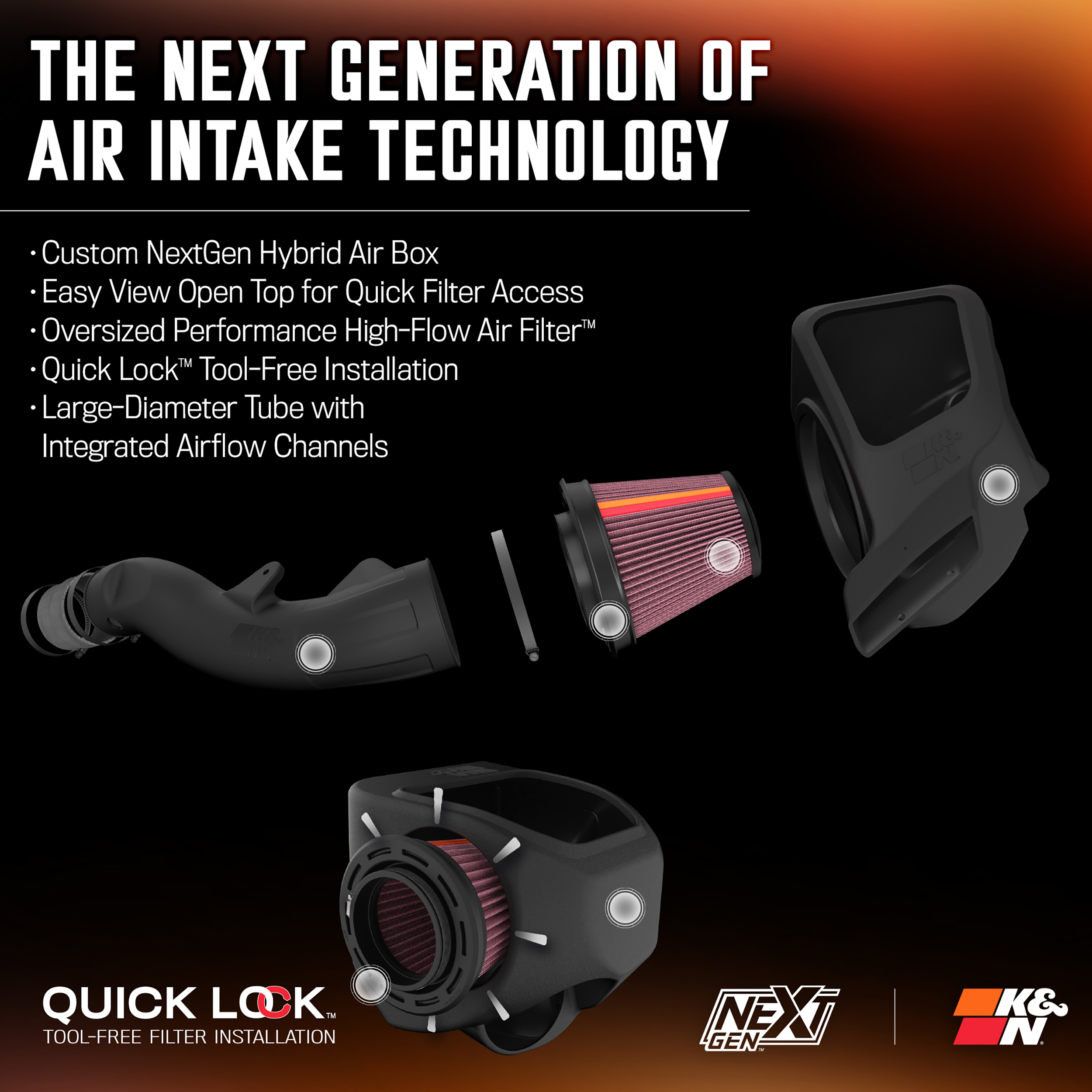 K&N Performance NextGen Cold Air Intake System: Easy Installation, Engineered to Maximize Airflow, Boost Horsepower & Torque, 50-1572