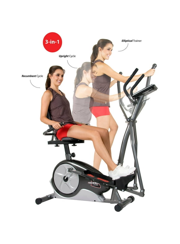 Body Champ BRT3858 Trio Trainer, Manual Resistance, Heart Rate, 12.5" Stride, Max 250 lbs