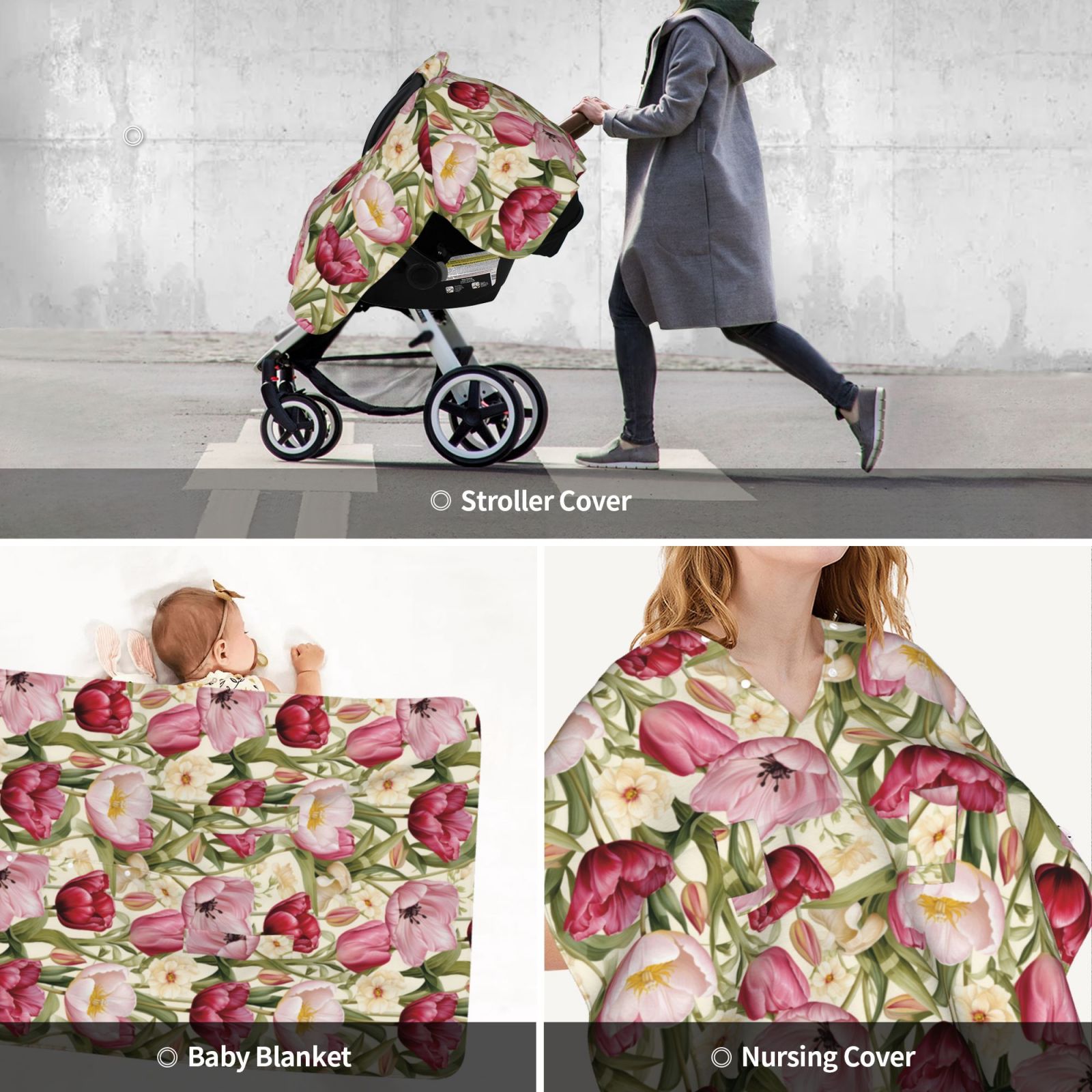 Car Seat Cover Baby - Tulips Flowers Light Pink Breathable Infant Car Seat Cover for Baby Carseat, Lightweight Comfort Baby Essentials Must Haves Newborn Stuff for Girl Boy