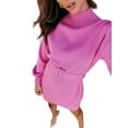thumbnail image 4 of Genuiskids Women Long Sleeve Mock Neck Pullover Sweater Dress Belted Elegant Knitted Pullover Bodycon Sweater Mini Dress, 4 of 9