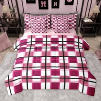 Manfei Teens Children Retro Grid 7-Piece Bedding Comforter Set,Abstract Vintage Plaid King Bedding Sets,Geometric Theme Ultra Soft Bed Sheets,Super Cozy Room Decor,Reversible