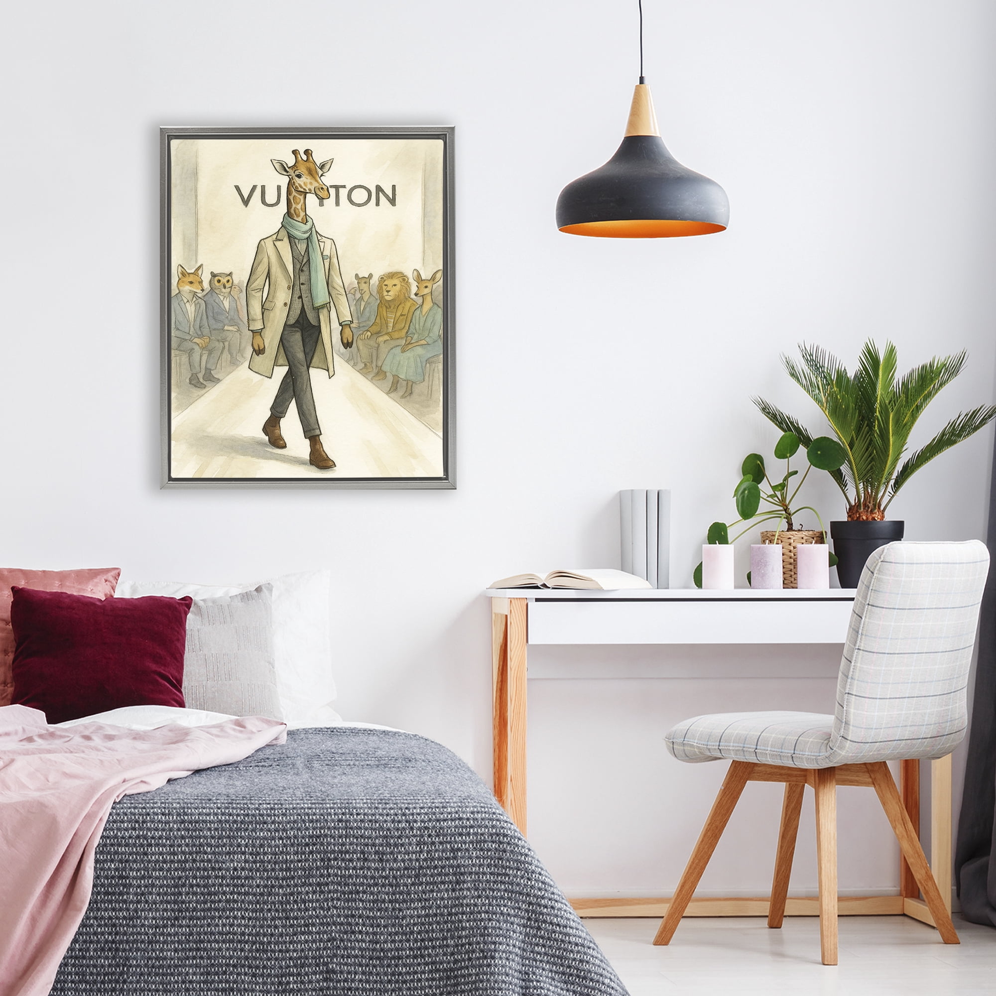 Stupell Industries Fashion Runway Giraffe Gray Framed Floater Canvas Wall Art, design by Grotto Studios