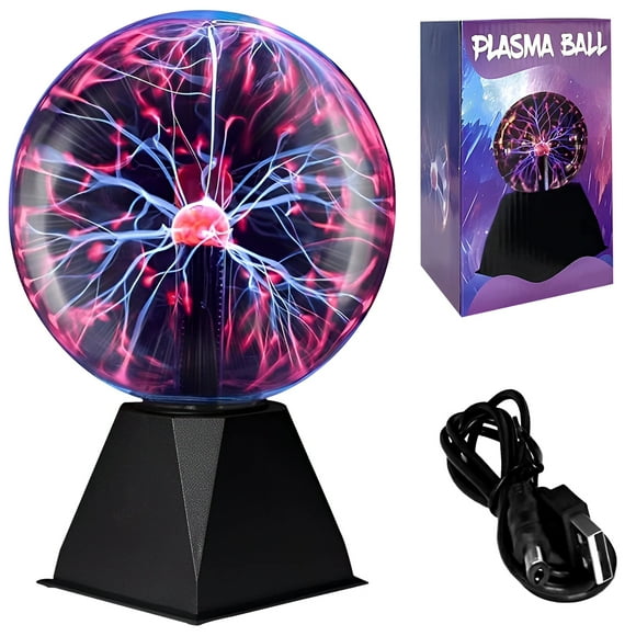 Plasma Ball Light 4/6inch Glass Plasma Ball Lamp Voice Control Electrostatic Sphere Flashing Light USB Magic Ball Thunder Night Light Touch and Sound Sensitive Ball Lamp for Office
