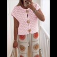 thumbnail image 4 of Suéter de Corta para Mujer, Cuello Redondo, Cárdigan de Punto de Crochet Calado, Camisas Casuales de Verano con Botones. Rosa L, 4 of 7