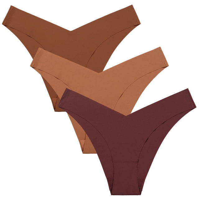 Conjunto de 3 piezas Braguitas de mujer Braguitas de algodón de seda helada sin marcas para mujer Borde de cintura en forma de V para mujer