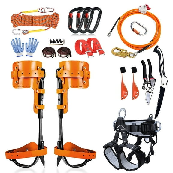Tree Climbing Gear，Tree Climbing Spikes, Tree Climbing Gear with Adjustable Climbing Straps and Steel Core Flip Line, Rock Climbing Kit with Triple Lock Lanyard Adjuster