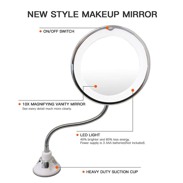 10X Magnifying Makeup Mirror with LED Light Cosmetic Mirror 360 Degree Rotation Beauty Mirror for Tabletop Bathroom Traveling