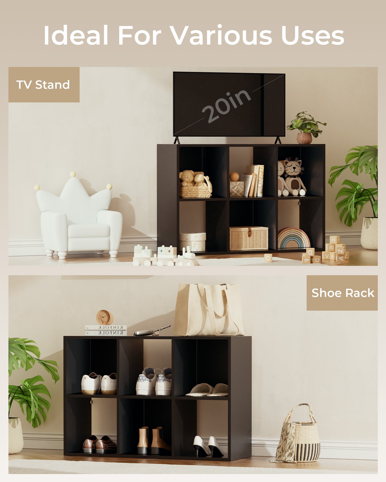 LUCKLIFE 6  Cube Storage Organizer with Open Back and Removable Back Panels, Black