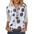 thumbnail image 4 of Mujeres Casual Cuello en V Botón Hallow Out 3/4 Manga Camisas Túnica Floral Impreso Pullover Tops Fridja  fjkfkj3934, 4 of 9