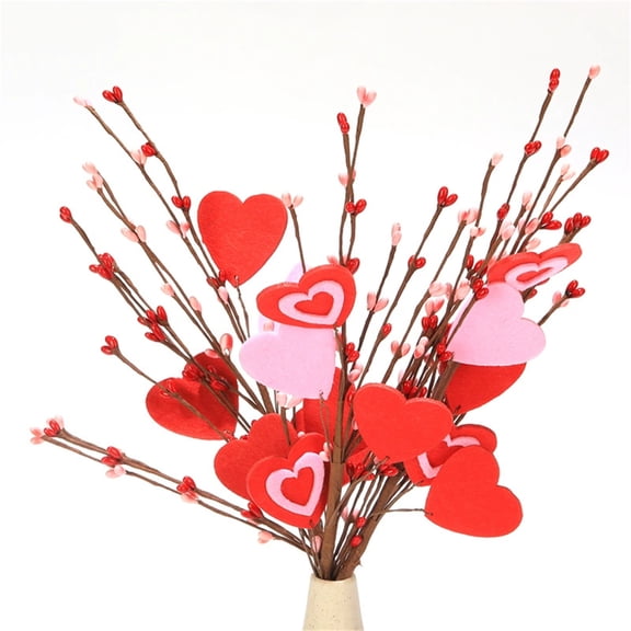 6 Pcs Valentine Day Decorations Picks,Happon Artificial Berry Stems Heart Shaped Berry Picks Flowers,Artificial Berries Branches for Valentine’s Day Mother’s Day Wedding Banquet Party Decor