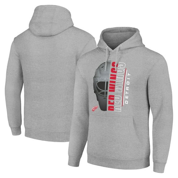 Men's Starter Heather Gray Detroit Red Wings Half Helmet Fleece Pullover Hoodie