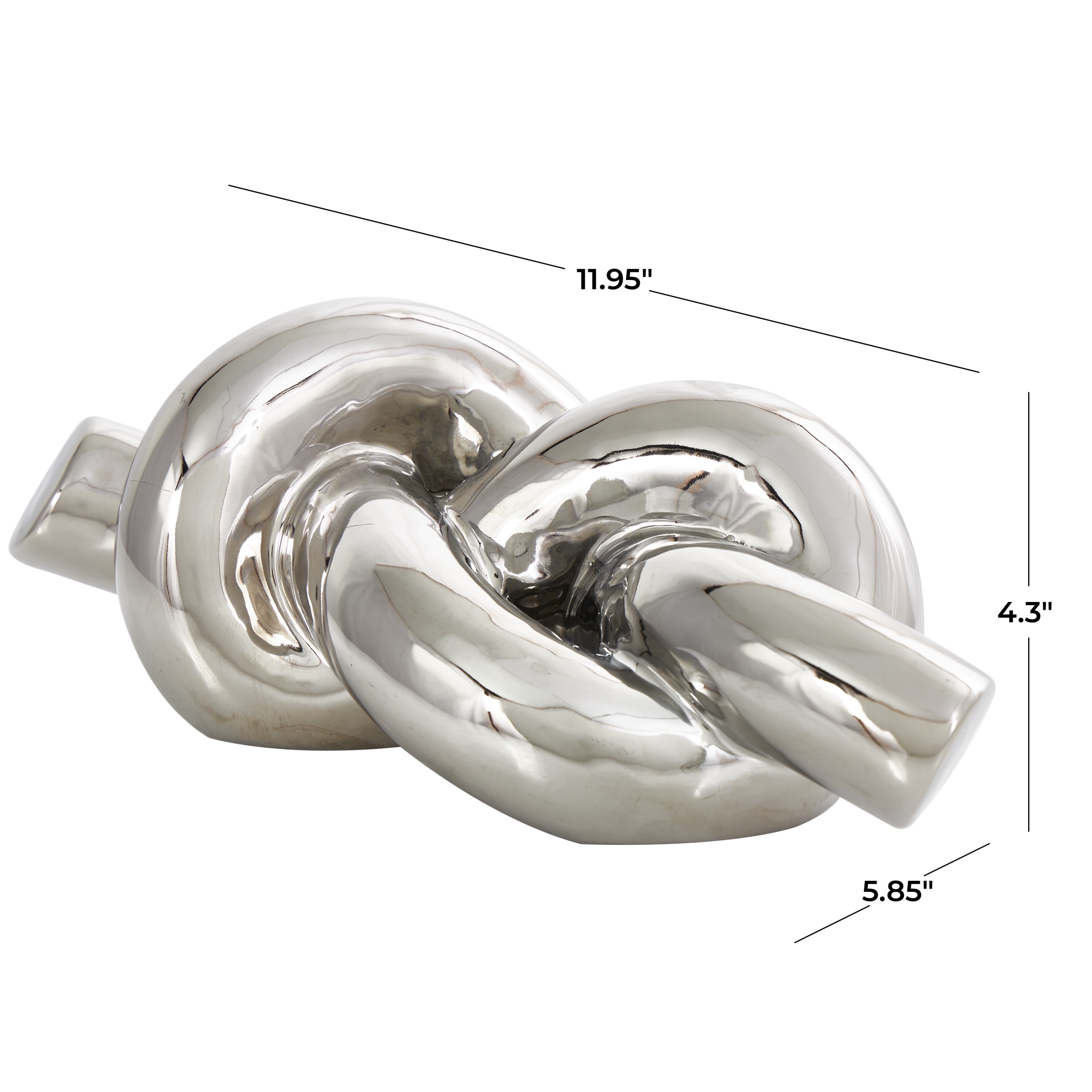 12" x 4" Silver Ceramic Abstract Knot Sculpture, by DecMode
