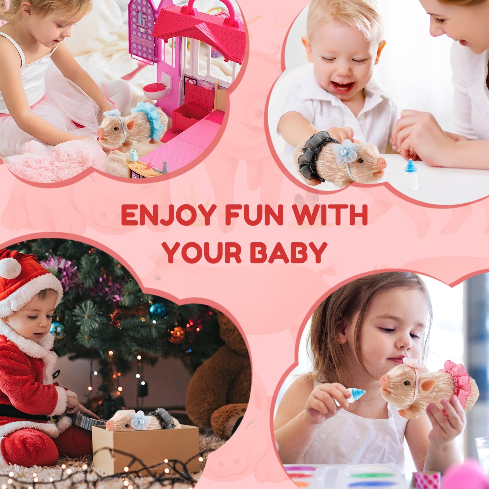 Mini Silicone Pig Doll, White/Spotted, 5''