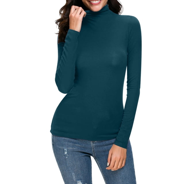 Haut de sous-Vêtements Thermiques Femme Uni à Manches Longues Col Roulé Blouse Coupe Ajustée Extensible Superposition T-Shirt pour Confort et Style