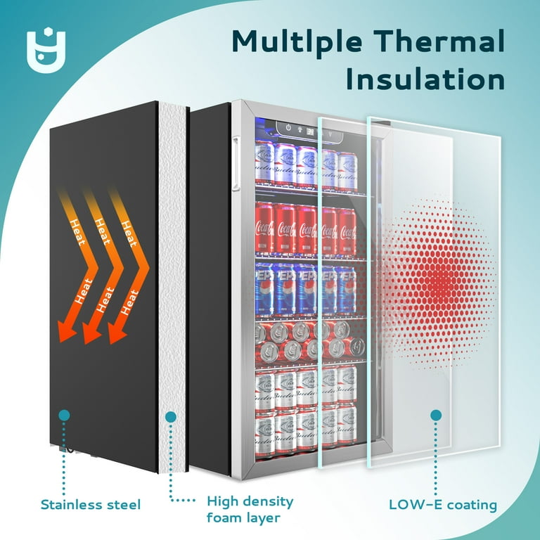 EUHOMY 125 Can Beverage Refrigerator and Cooler with Glass
