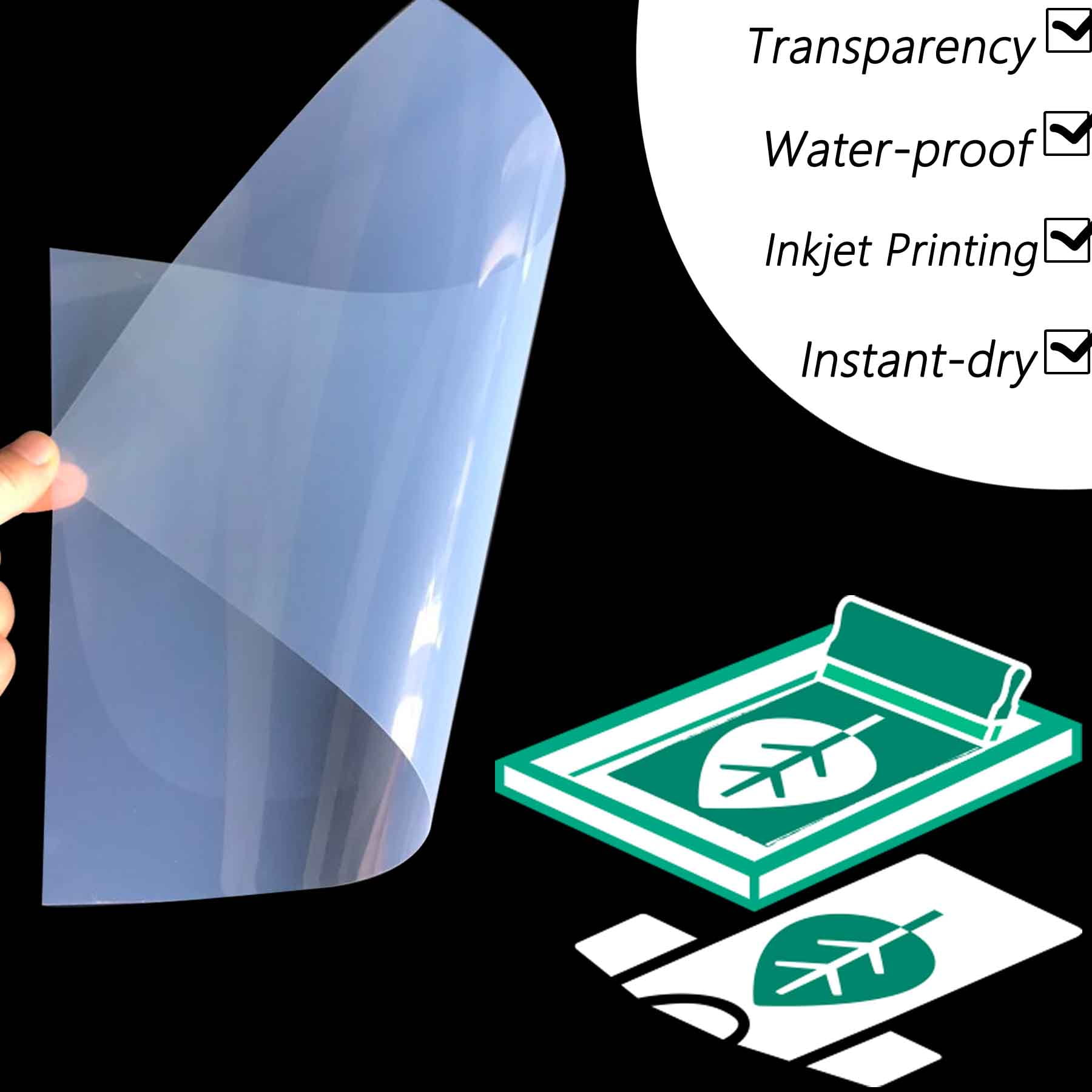 13/"x100ft,Waterproof Inkjet Instant-Dry Transparency Film for Screen Printing