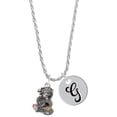 thumbnail image 1 of Delight Jewelry Two-tone Dragon with Red Crystals Silvertone Script Initial Disc - G - Charm Necklace, 20"+3", 1 of 4