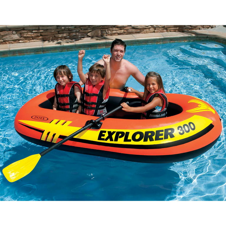 Inflatable Pump Boat Fishing Person Oars 3 & Raft Explorer Compact with 300 Intex