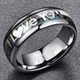 thumbnail image 2 of Wedding Ring Men Women 8mm. I LOVE You Wood & Rainbow Abalone Tungsten Band, 2 of 7
