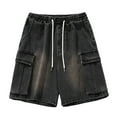 thumbnail image 4 of Jeans for Men Casual Elastic Waist Drawstring Wide Leg Cargo Baggy Denim with Side Large Pockets Loose Outdoor Streetwear Jorts Men Black XXXL, 4 of 4
