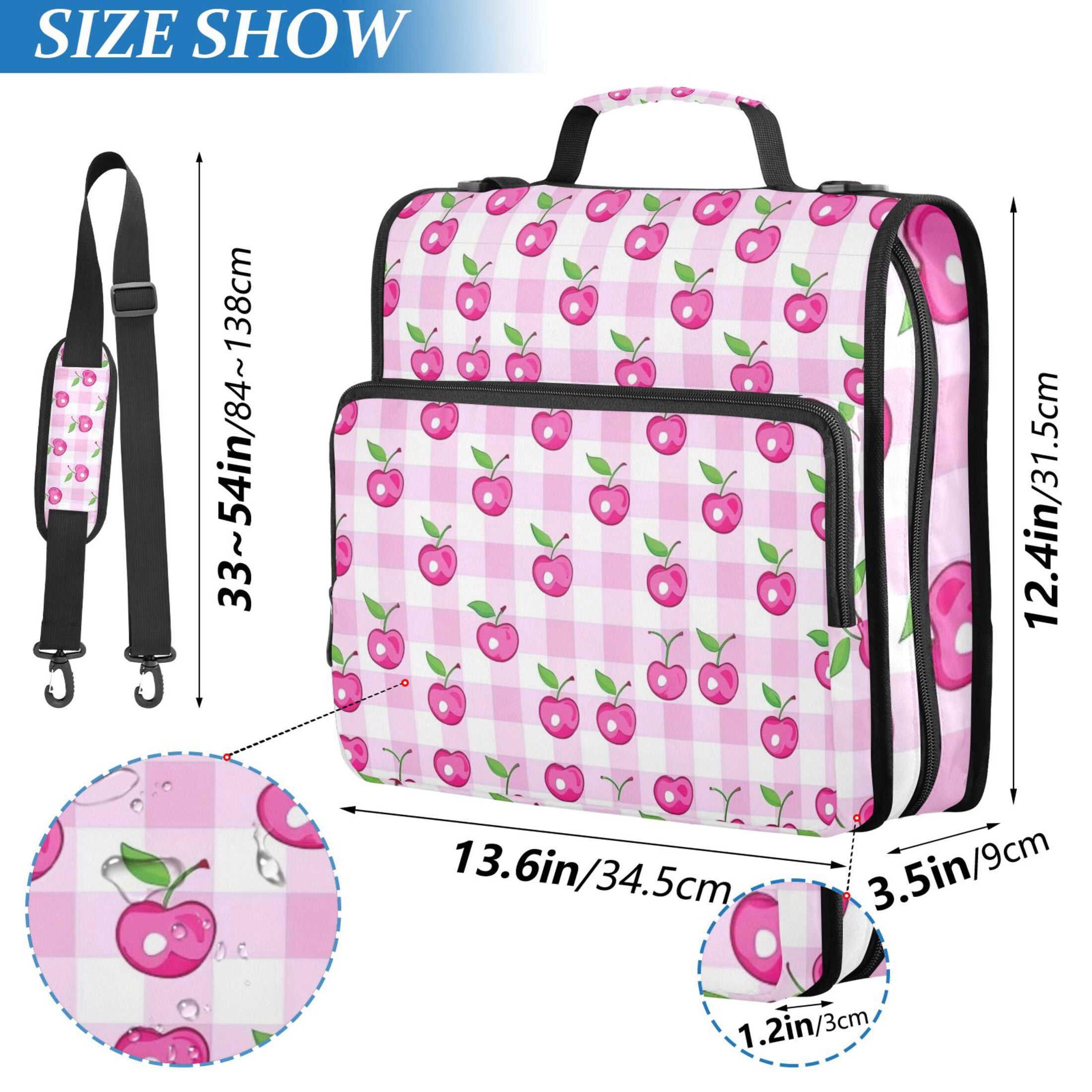 3 Ring Zipper Binder with Shoulder Strap Waterproof Trapper Keeper 2 Inch D-Ring 500 Sheets Capacity Cherry on Plaid