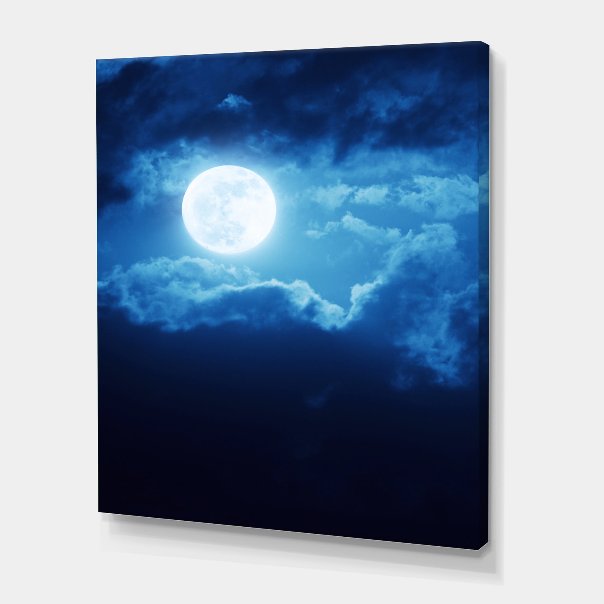 Designart ' Full Moon Night in Cloudy Sky III ' Nautical & Coastal Canvas Wall Art Print