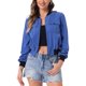 thumbnail image 1 of Chaqueta de mujer INSPIRE CHIC con cuello alto, manga larga, cierre de cremallera y bolsillos de solapa, color azul, 1 of 6