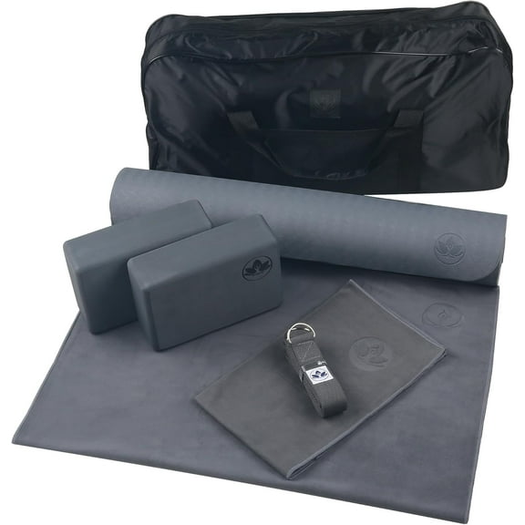 - 7 Piece Yoga Kit for Women & Men, 6mm Cushioned Mat, 2 Blocks, Strap, Mat and Hand Towels & Carrying Bag - Starter Yoga Set, Accessories & Equipment for Home Workout