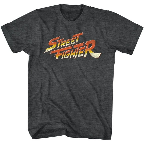 Street Fighter Logo Black Heather Adult T-Shirt 3Xlt
