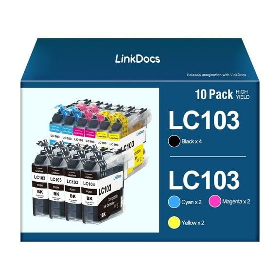 LC103 LC103XL High Yield Ink Cartridge Replacement for Brother LC103 XL LC103XL LC101 LC103CL Ink Cartridges used with MFC-J870DW MFC-J475DW MFC-J6920DW MFC-J470DW (10 Pack, 4BK & 2each CMY)