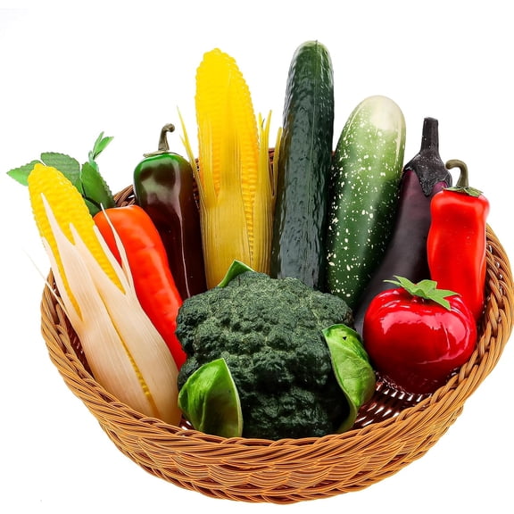 10 Pcs Fake Vegetables,Realistic Plastic Fake Fruit and Vegetable Decoration,Artificial Vegetable for Home Kitchen Decor, Fake Veggies Broccoli Chili for Photography Props Display