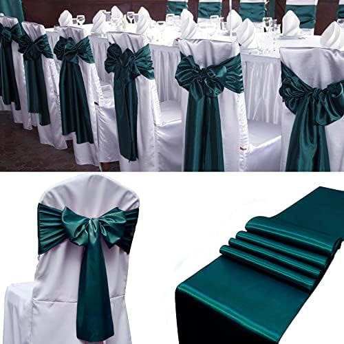 50 PCS Satin Chair Sashes Bows Decorative Universal Chair Cover Chair Ribbon Ties Sash for Christmas Wedding Party Ceremony Reception Hotel Events Banquet Restaurant Decor(7 x 108inch, Forest Green)