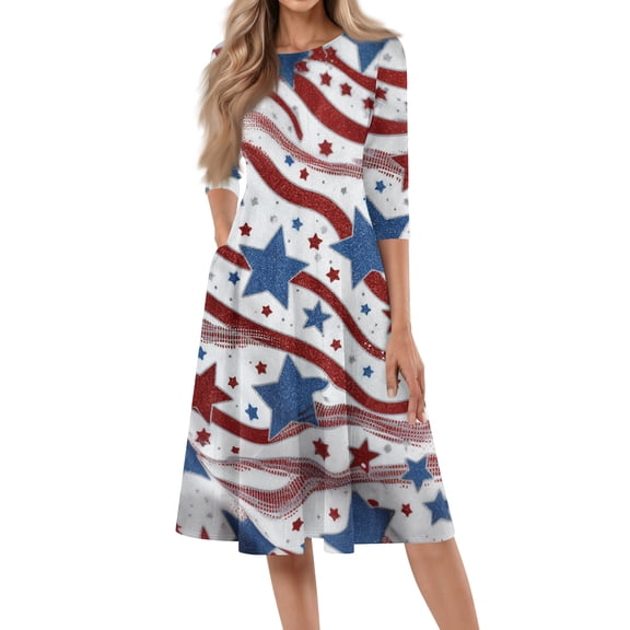BOMYJESK Maxi Dresses for Women Patriotic American Flag Beach Long Dresses 4th Of July 2026 Summer Dresses Boho Independence Day Elegant Classy Party Apparel Light Blue 2XL