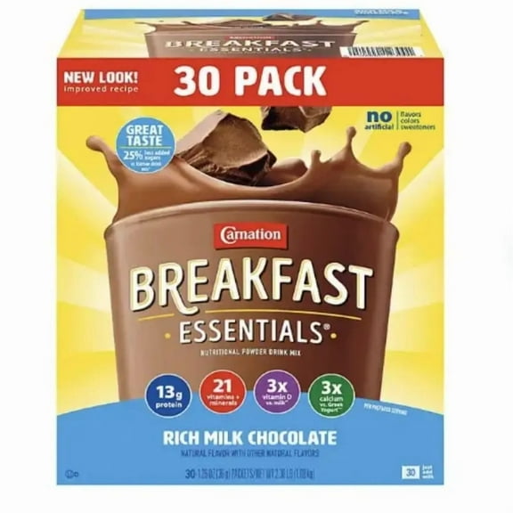 Carnation Breakfast Essentials Nutritional Powder Drink Mix, Chocolate 30 ct. 2.36lbs