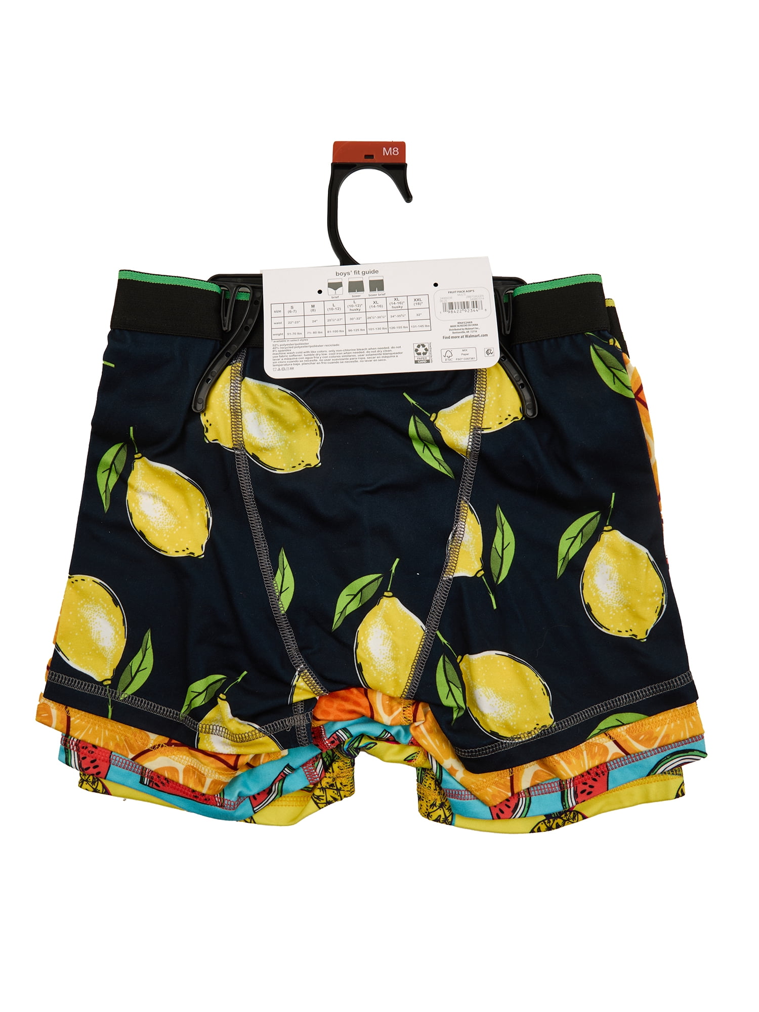 Wonder Nation Boys Boxer Brief Fruit Underwear, 4-Pack, Sizes S-XL