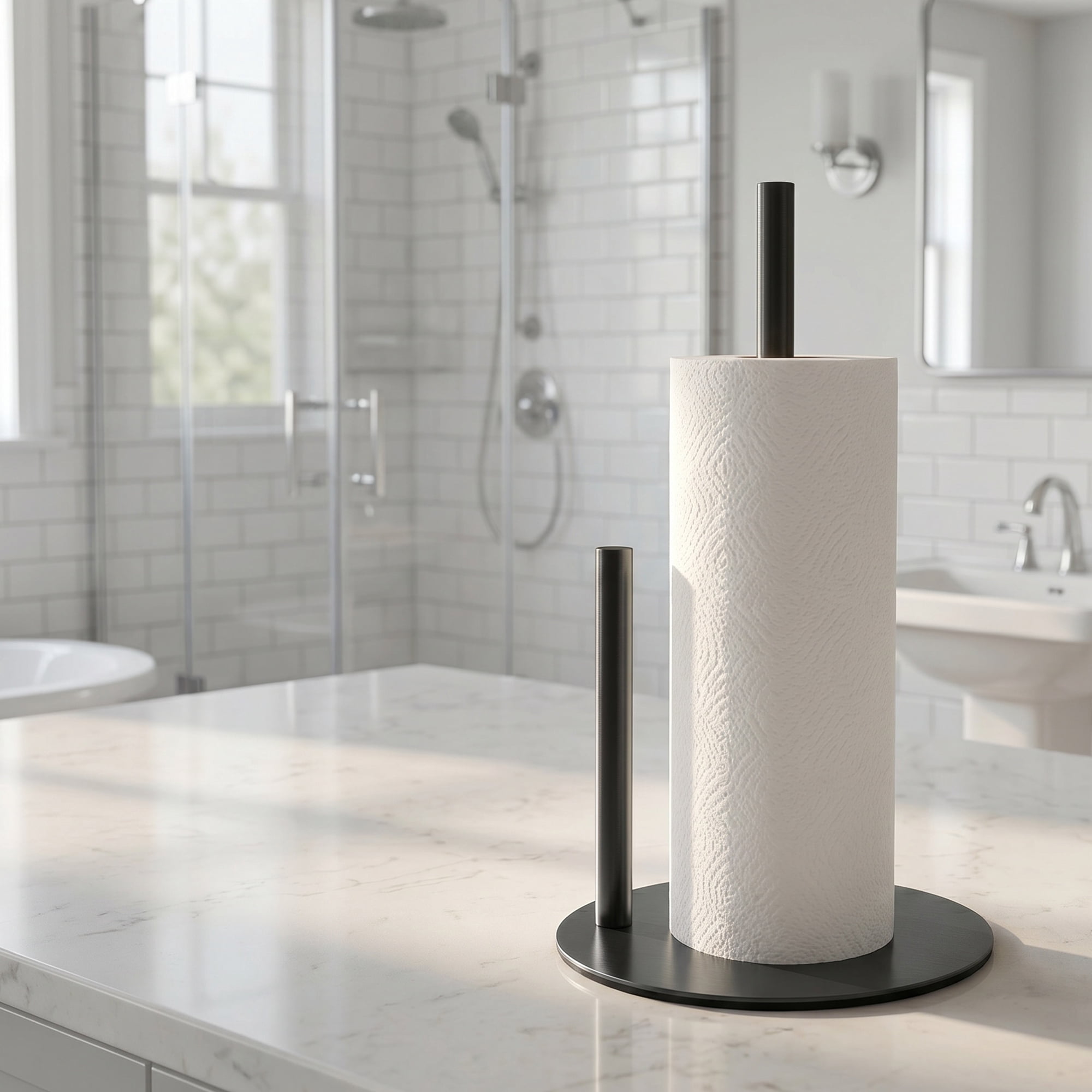 Unique Bargains Countertop Non Slip Base Dispenser Paper Towel Holder Black 11.8x6.7inch