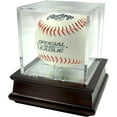 thumbnail image 2 of DECOMIL - UV Single Baseball Holder Display Holder, Case - UV Protection Acrylic Cube with Wooden Stand Cherry Finish, 2 of 4