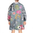 thumbnail image 2 of Wearable Oversized Blanket,Schnauzer and Pioneer Flower Wearable Blanket Hoodie for Adults,Cozy Hooded Blankets with Super Pockets,Super Warm Fuzzy Pullover for Women & Men, 2 of 6